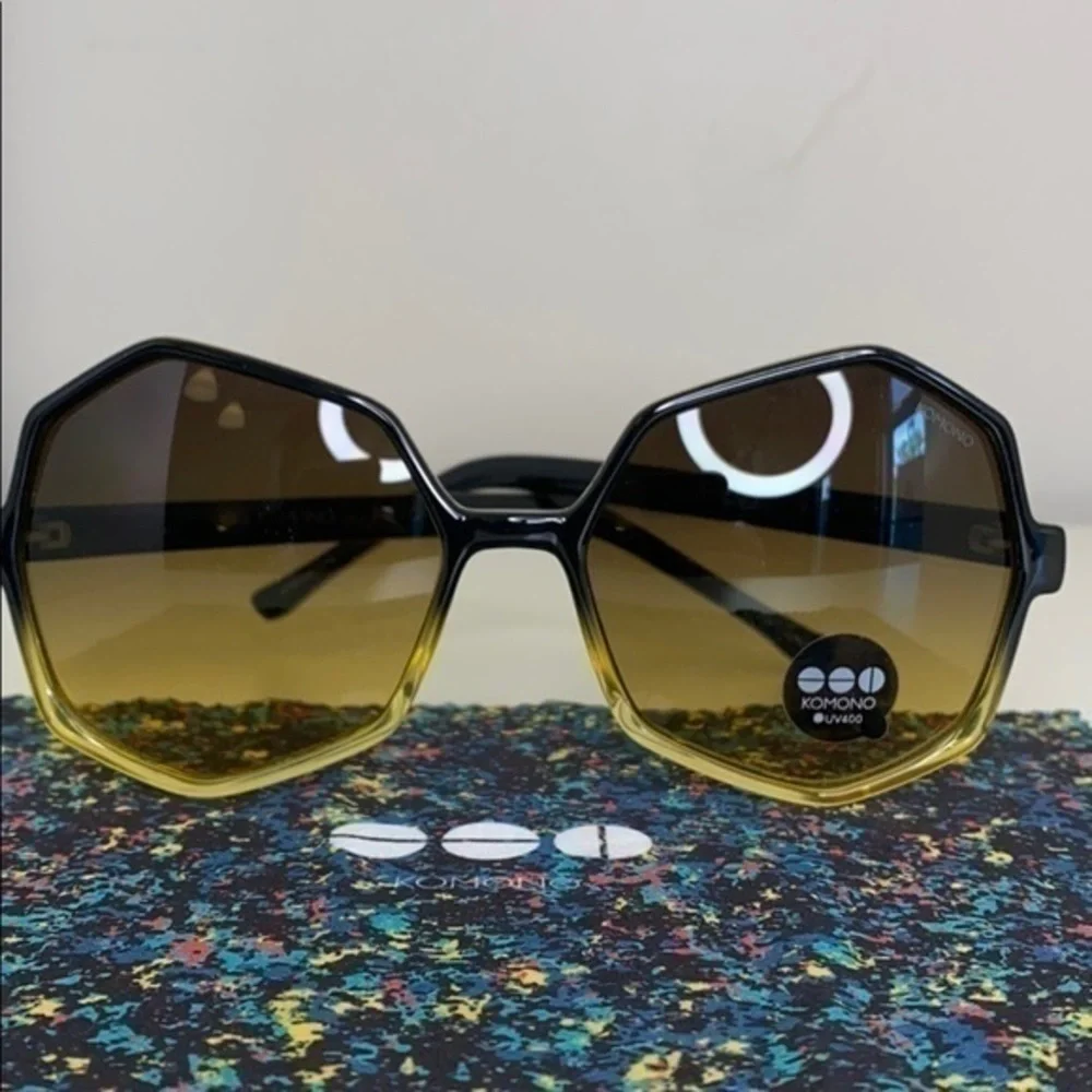 Komono Sunglasses NEW The Bonnie Oversized Geometric Gradient Black Yellow